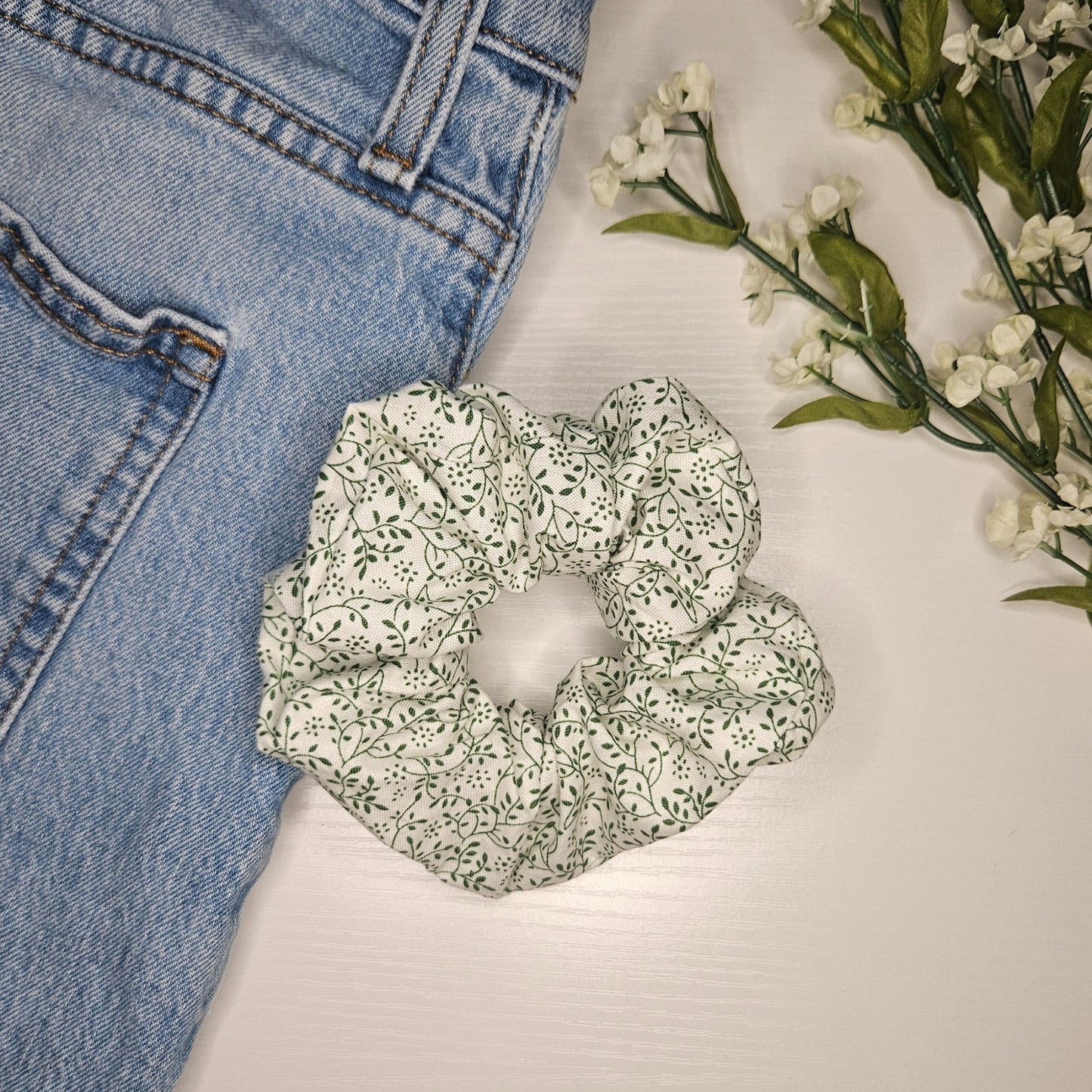 Cream and Vine Floral Scrunchie