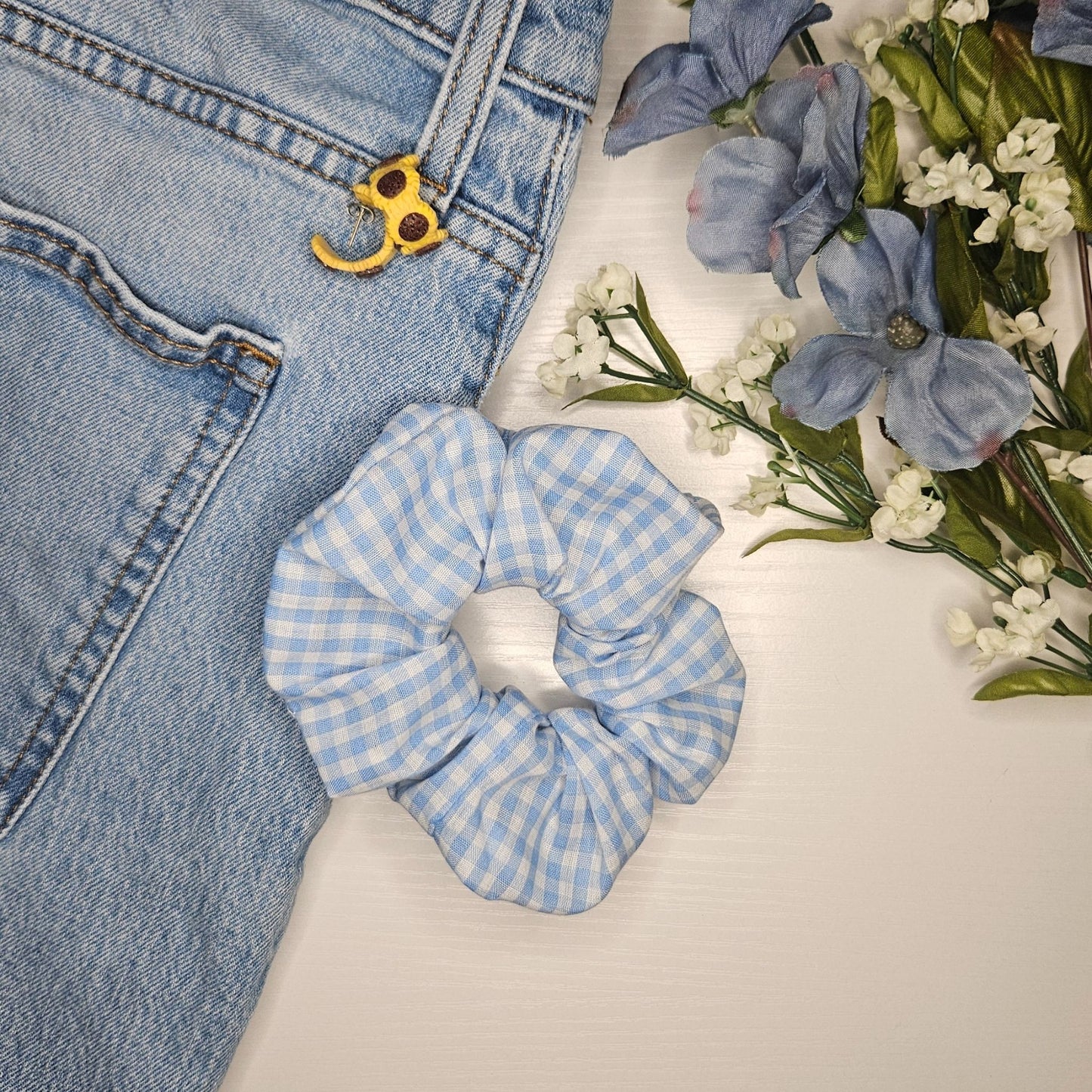 Blue Gingham Scrunchie