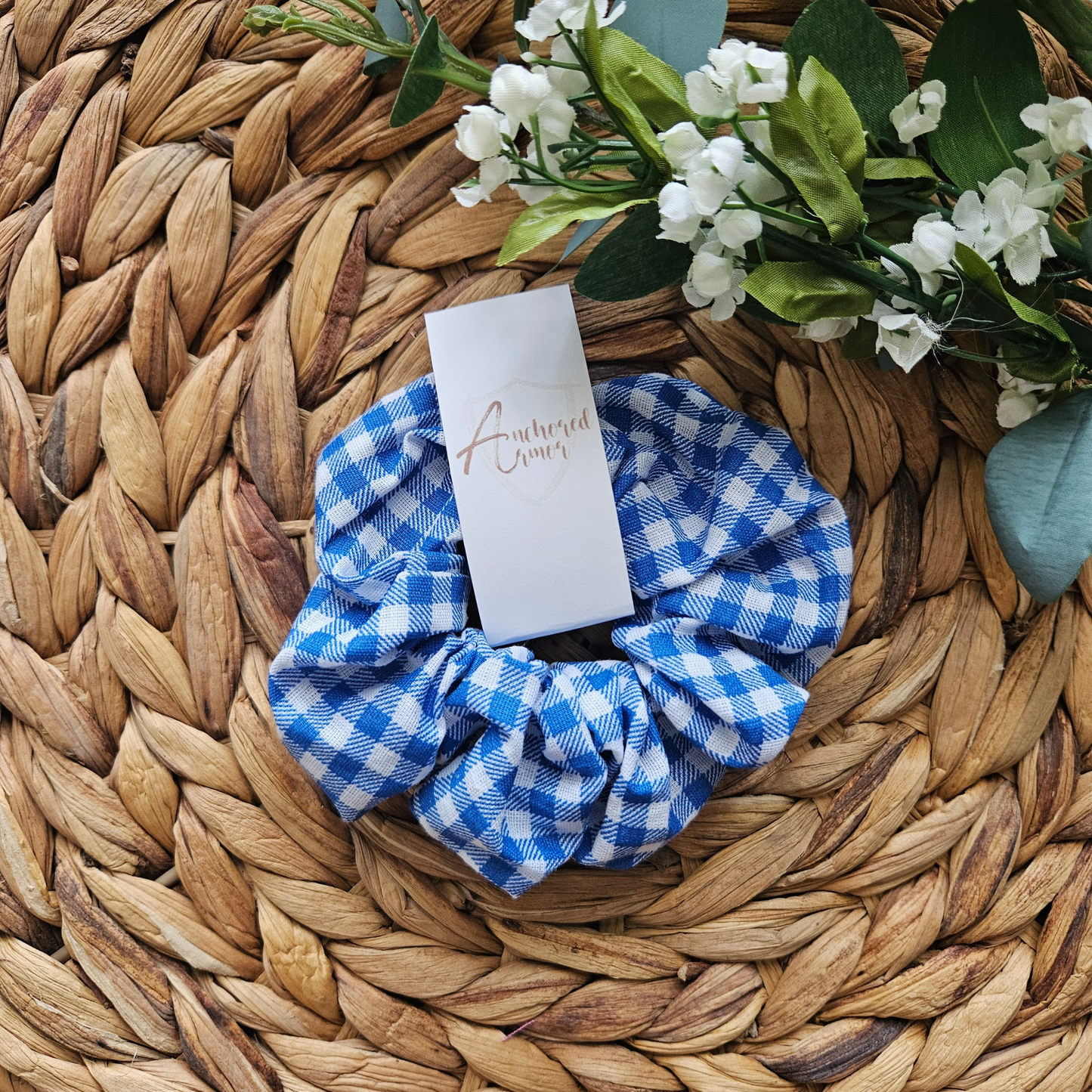 Blue Gingham Scrunchie