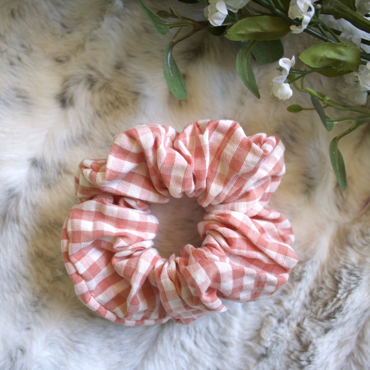 Pink Gingham Print Scrunchie