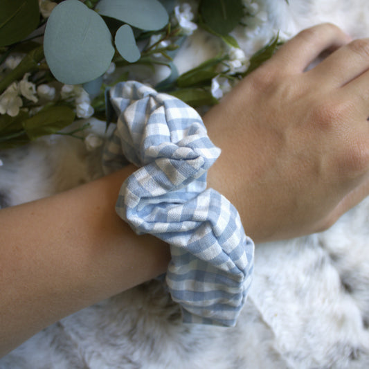 Light Blue Gingham Print Scrunchie