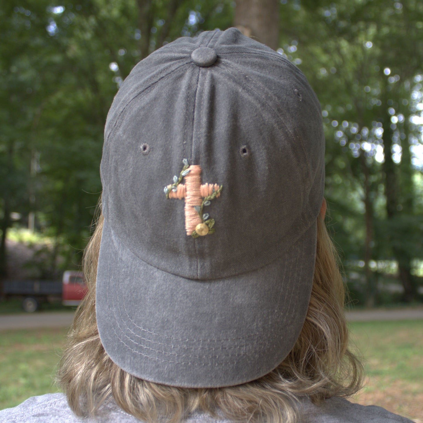 Floral Cross Hand Embroidered Hat