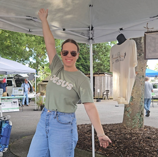 Floral Jesus Tee in Sage Green