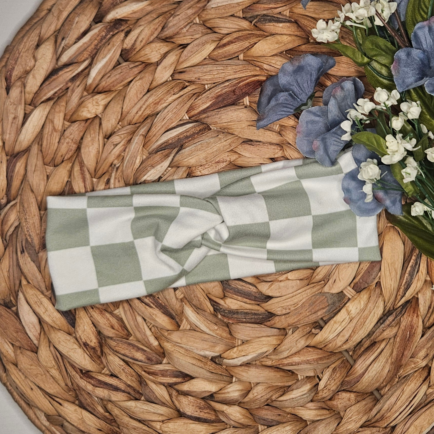 adult green checkered headband