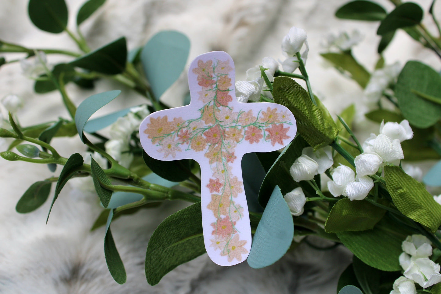 Boho Floral Cross Sticker