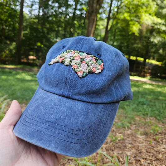 North Carolina Floral Hand Embroidered Hat