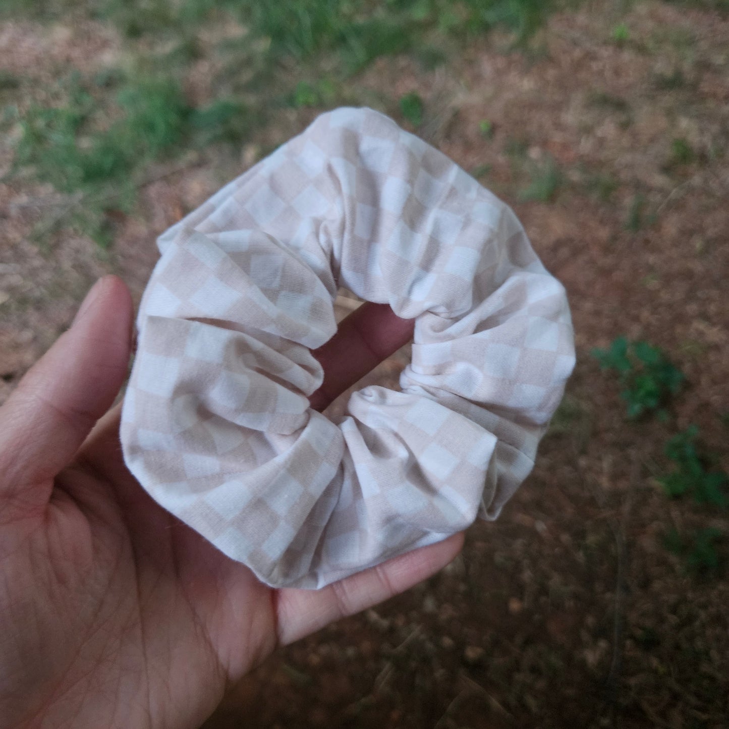 Cream Plaid Scrunchie