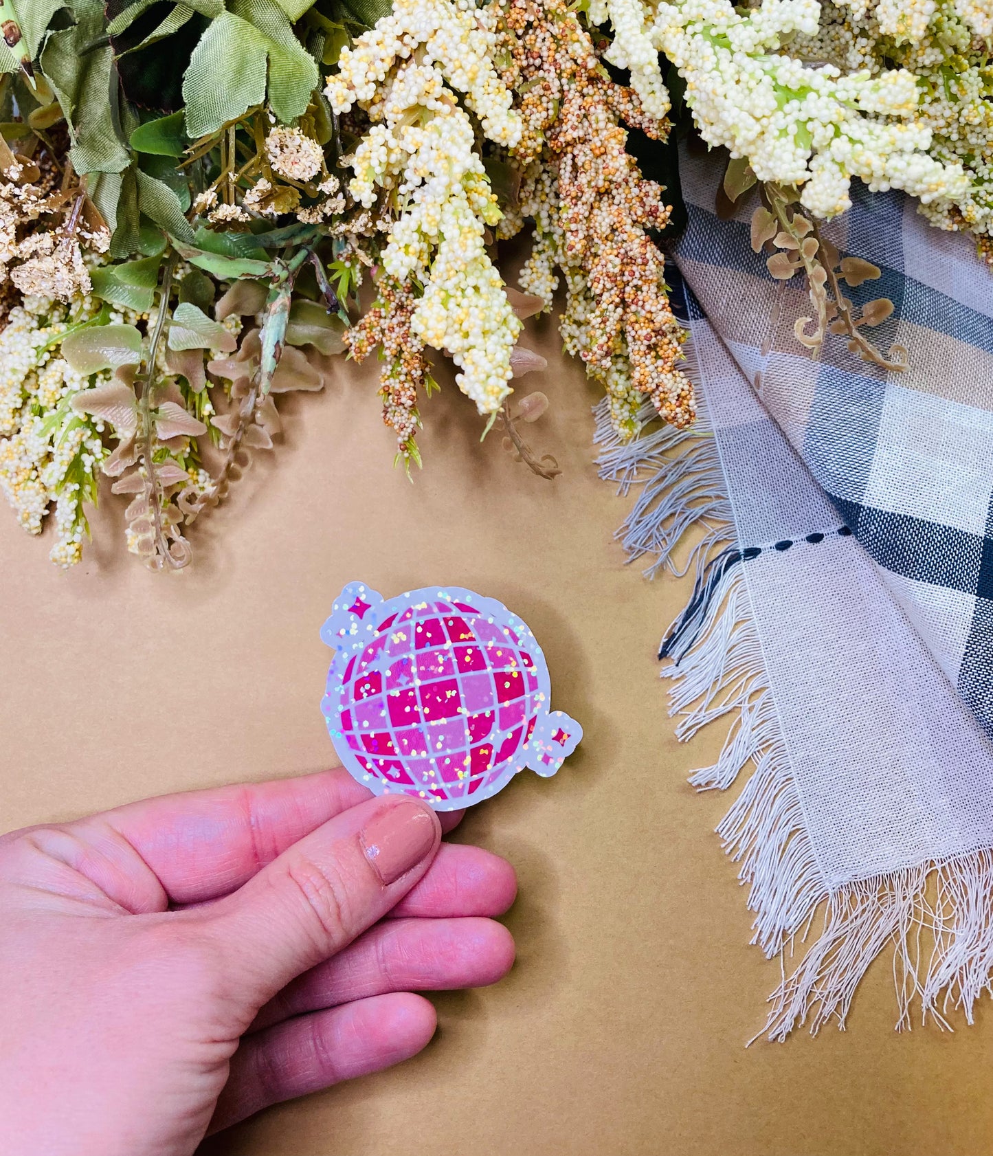 Pink Holographic Disco Ball Sticker