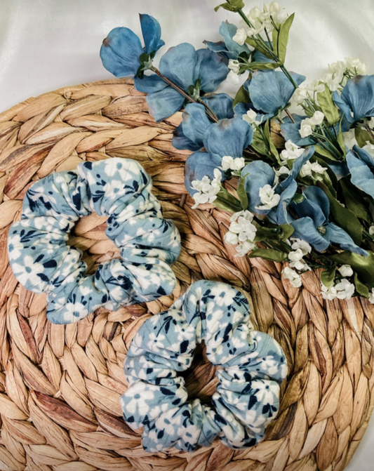 Blue Floral Scrunchie